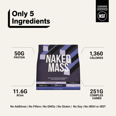 naked mass chocolate with 50 g protein and 1,360 calories
