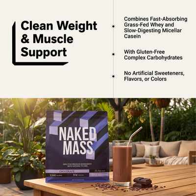 naked mass chocolate weight and muscle support infographic