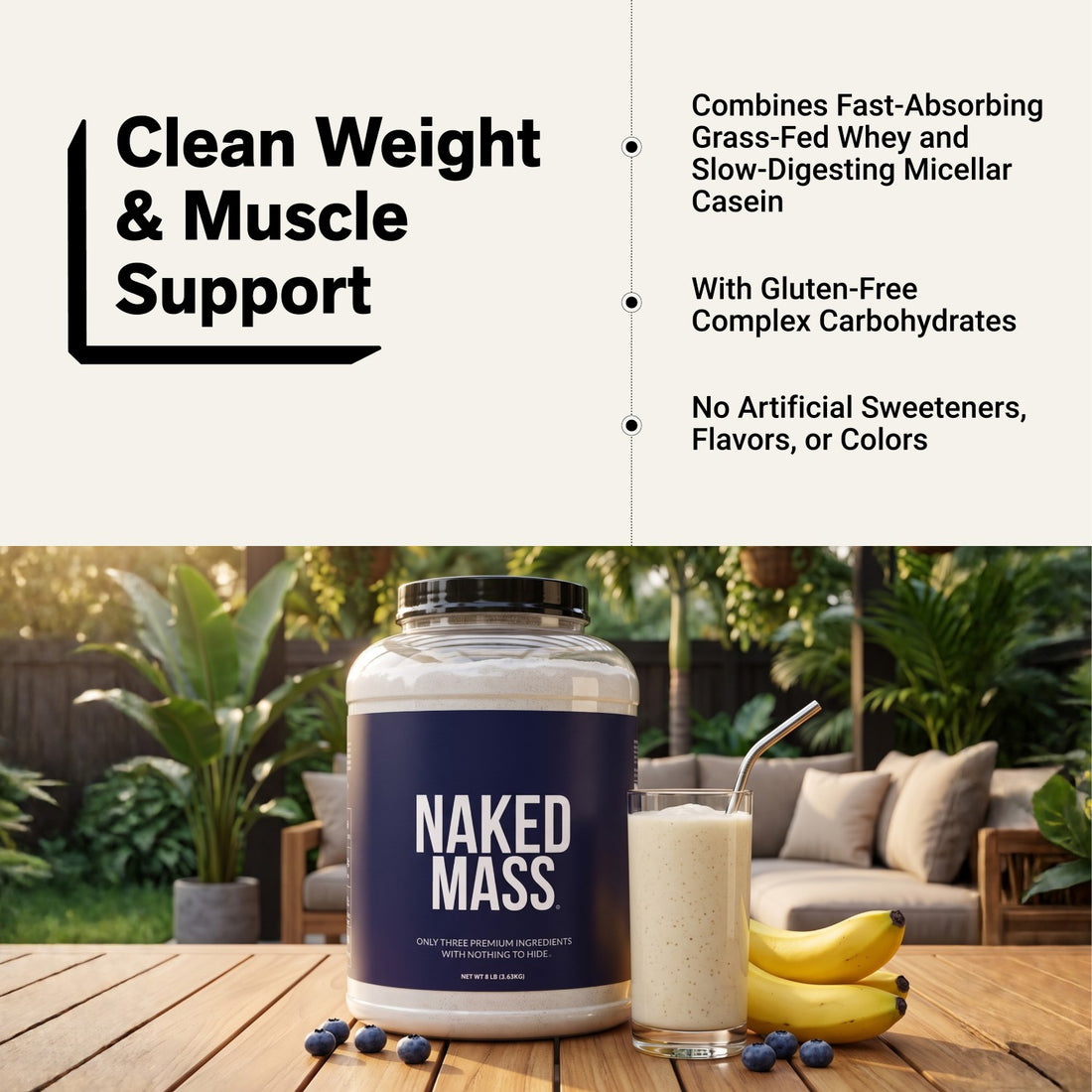 naked mass unflavored weight and muscle support