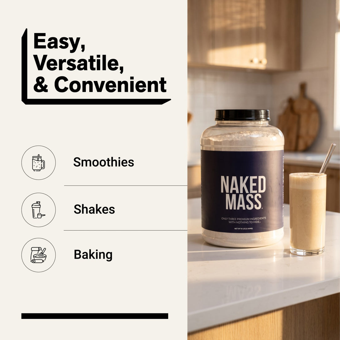 naked mass unflavored for smoothies, shakes and baking