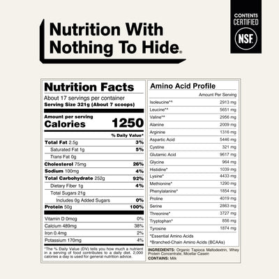 naked mass unflavored nutrition facts and amino acid profile.