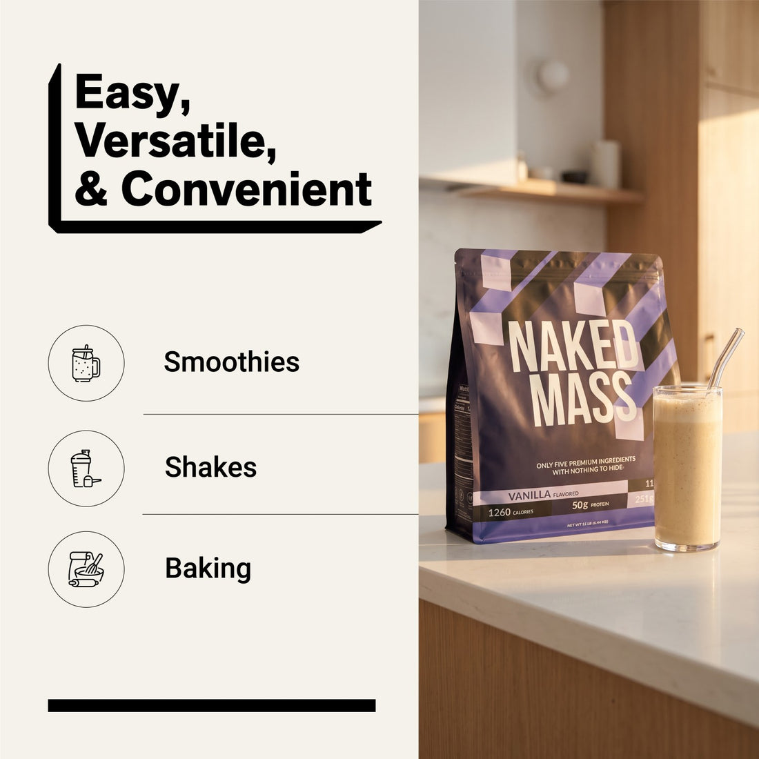 naked mass vanilla for smoothies, shakes and baking