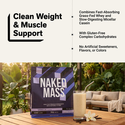 naked mass vanilla weight and muscle support infographic