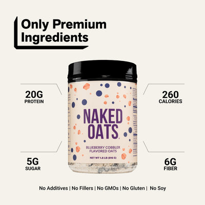 naked oats blueberry cobbler with 20 g protein per serving