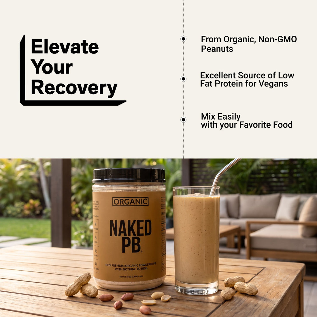 naked pb organic peanut butter powder recovery infographic