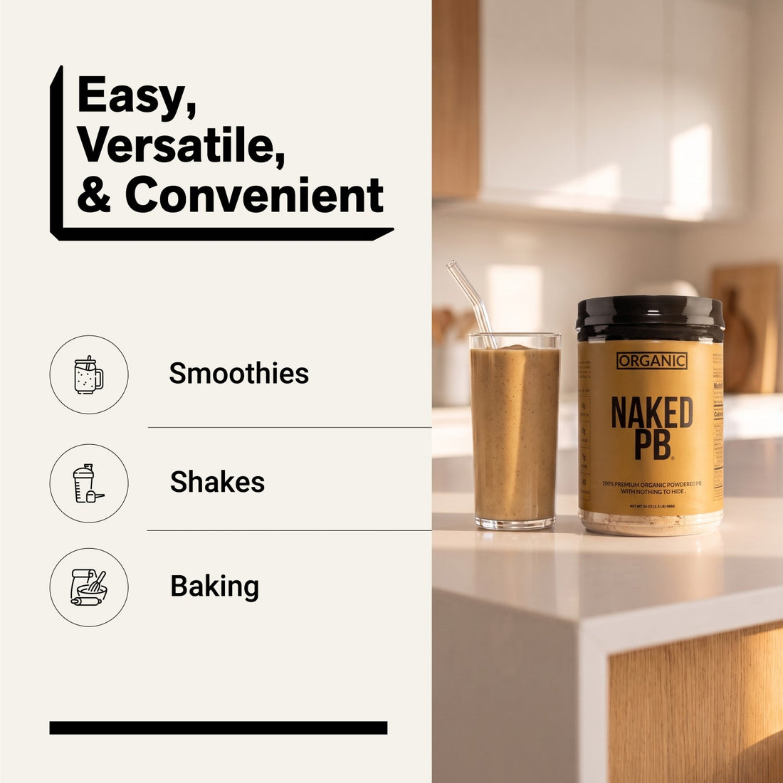naked pb organic for smoothies, shakes and baking