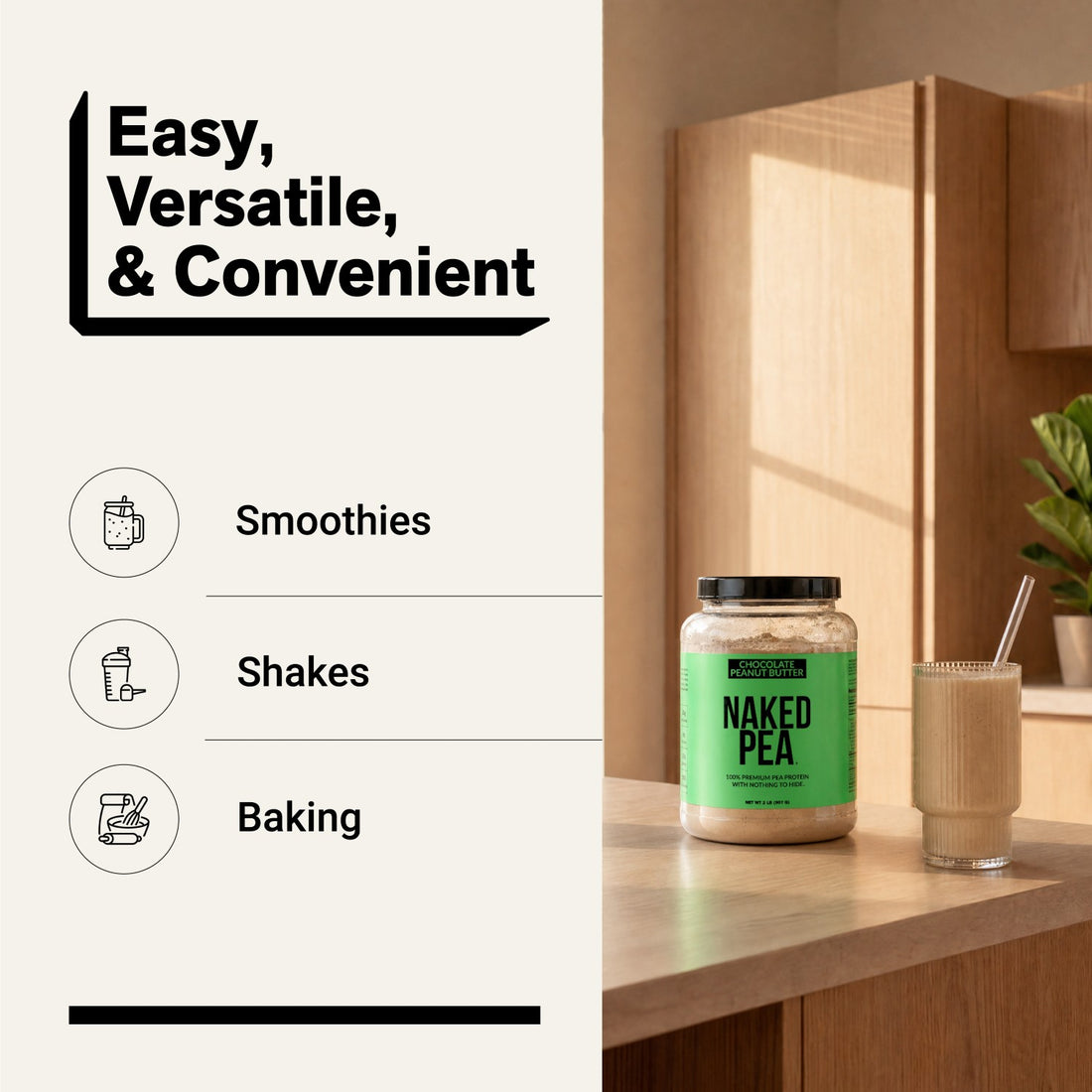 naked pea chocolate peanut butter for smoothies, shakes and baking