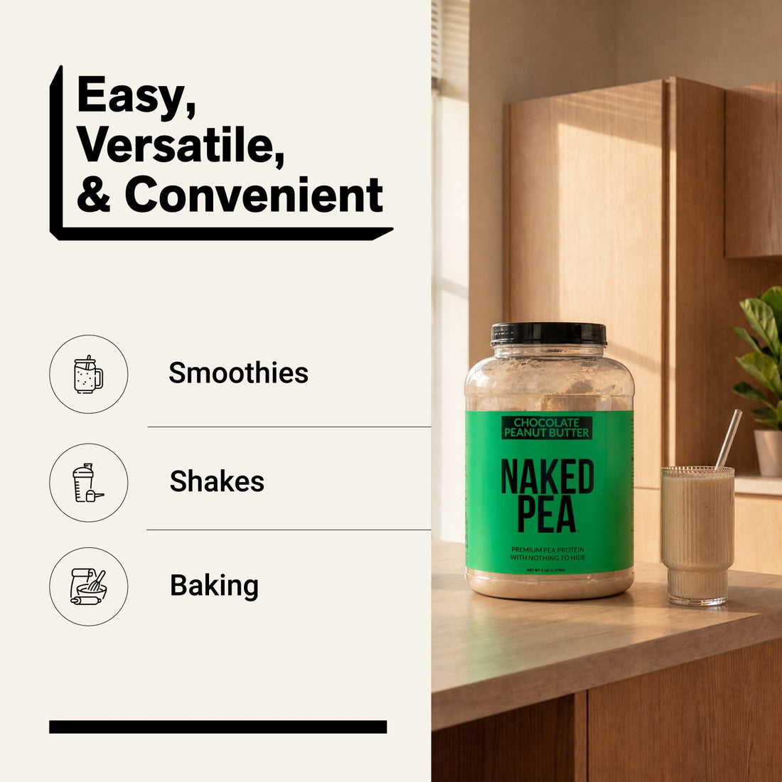 naked pea chocolate peanut butter for smoothies, shakes and baking