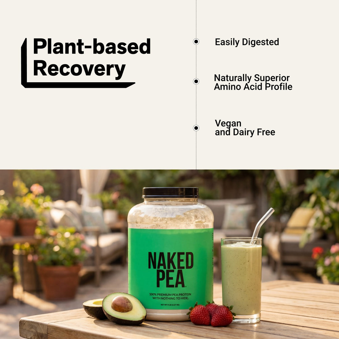 naked pea unflavored plant-based recovery infographic