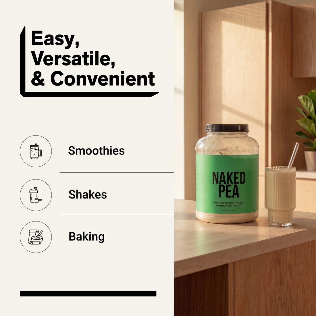 naked pea unflavored for smoothies, shakes and baking