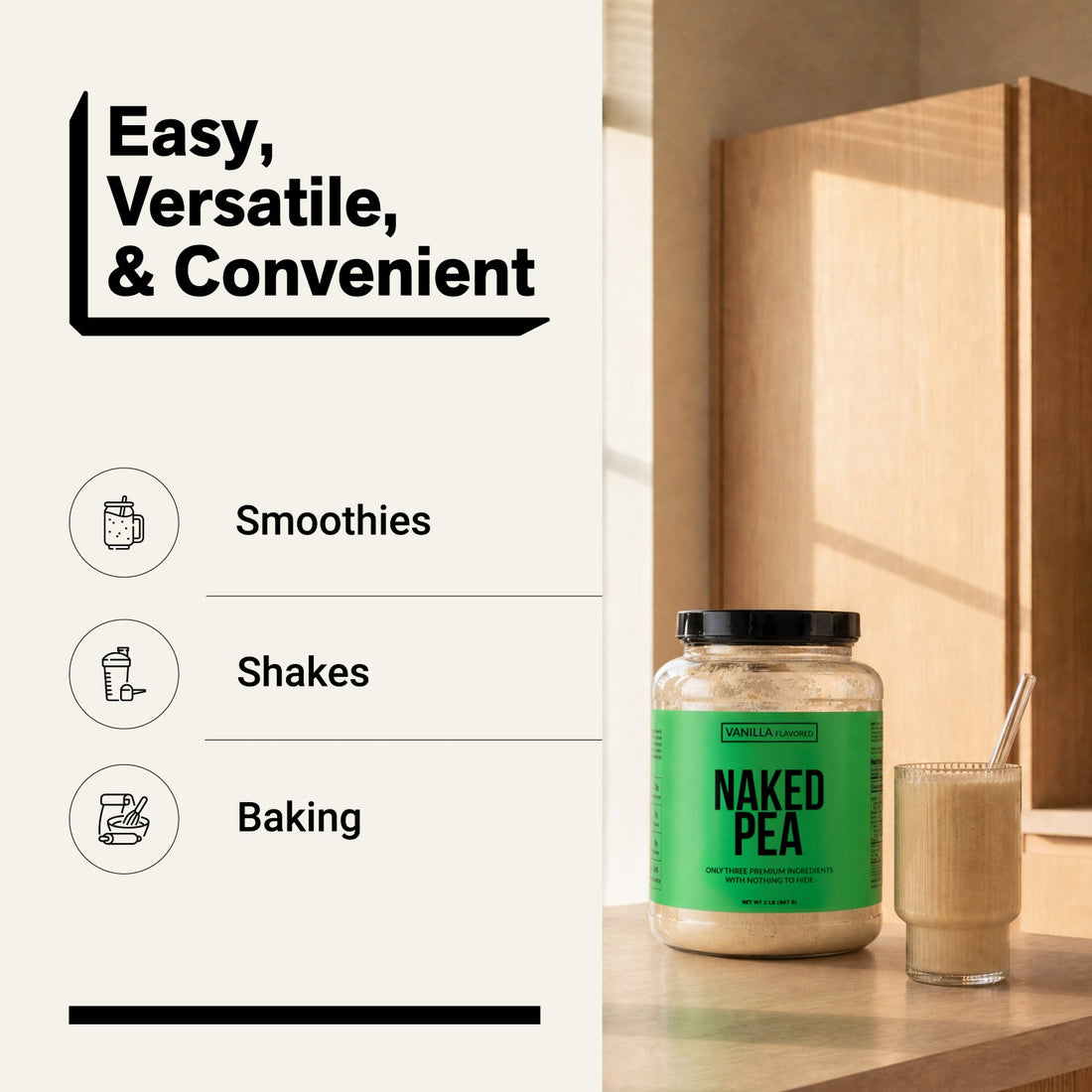 naked pea vanilla for smoothies, shakes and baking