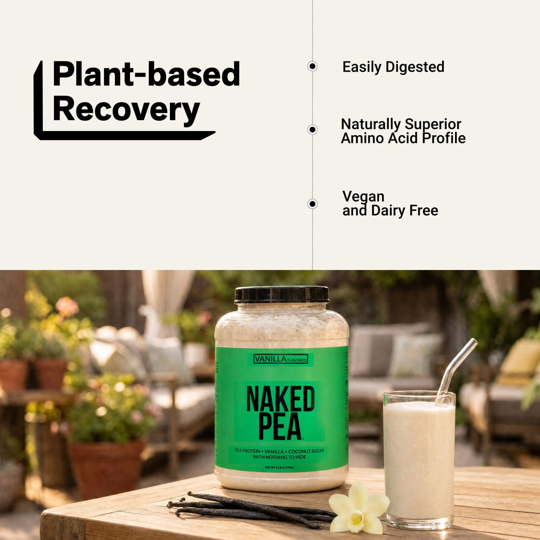 naked pea vanilla plant-based recovery infographic