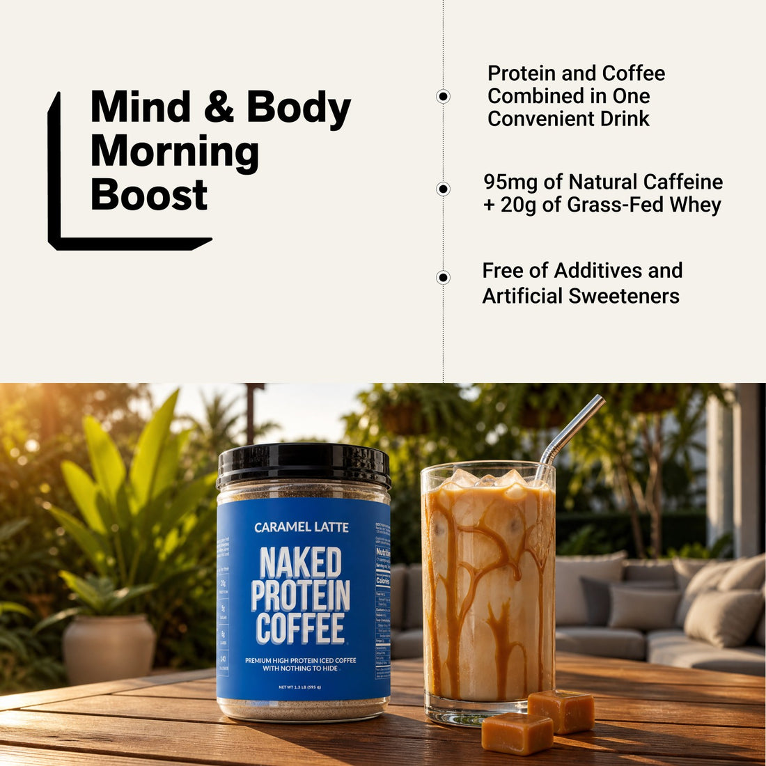 naked protein coffee caramel latte morning boost infographic