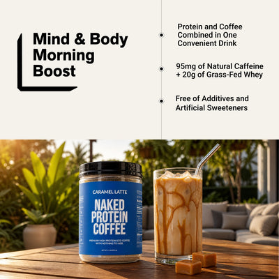 naked protein coffee caramel latte morning boost infographic