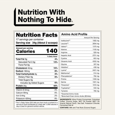 naked protein coffee caramel latte nutrition facts and amino acid profile