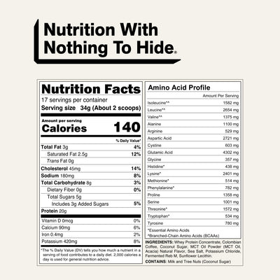 naked protein coffee hazelnut latte nutrition facts and amino acid profile
