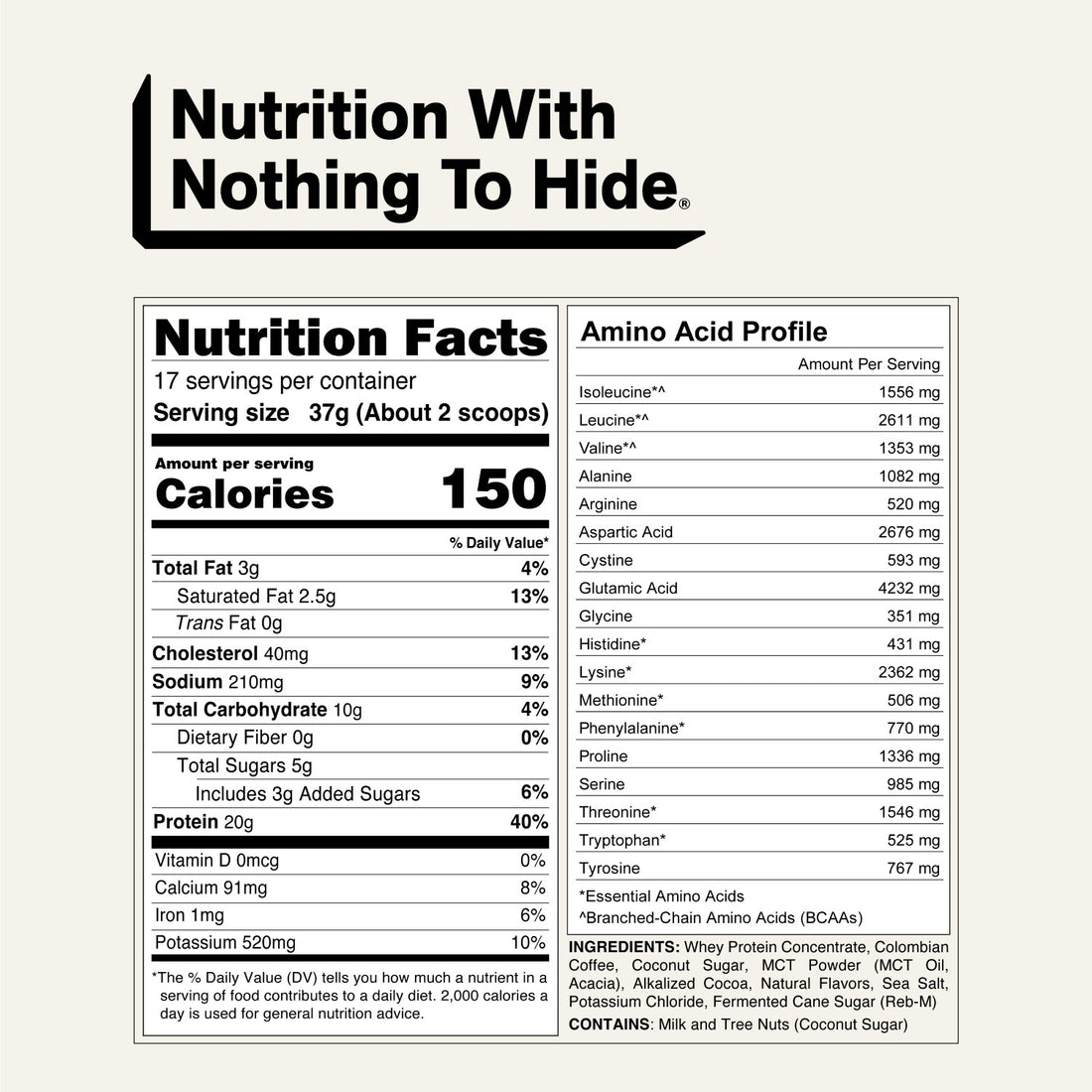 naked protein coffee mocha latte nutrition facts and amino acid profile