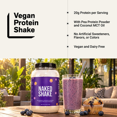 naked shake blueberry muffin jar with smoothie and muffin