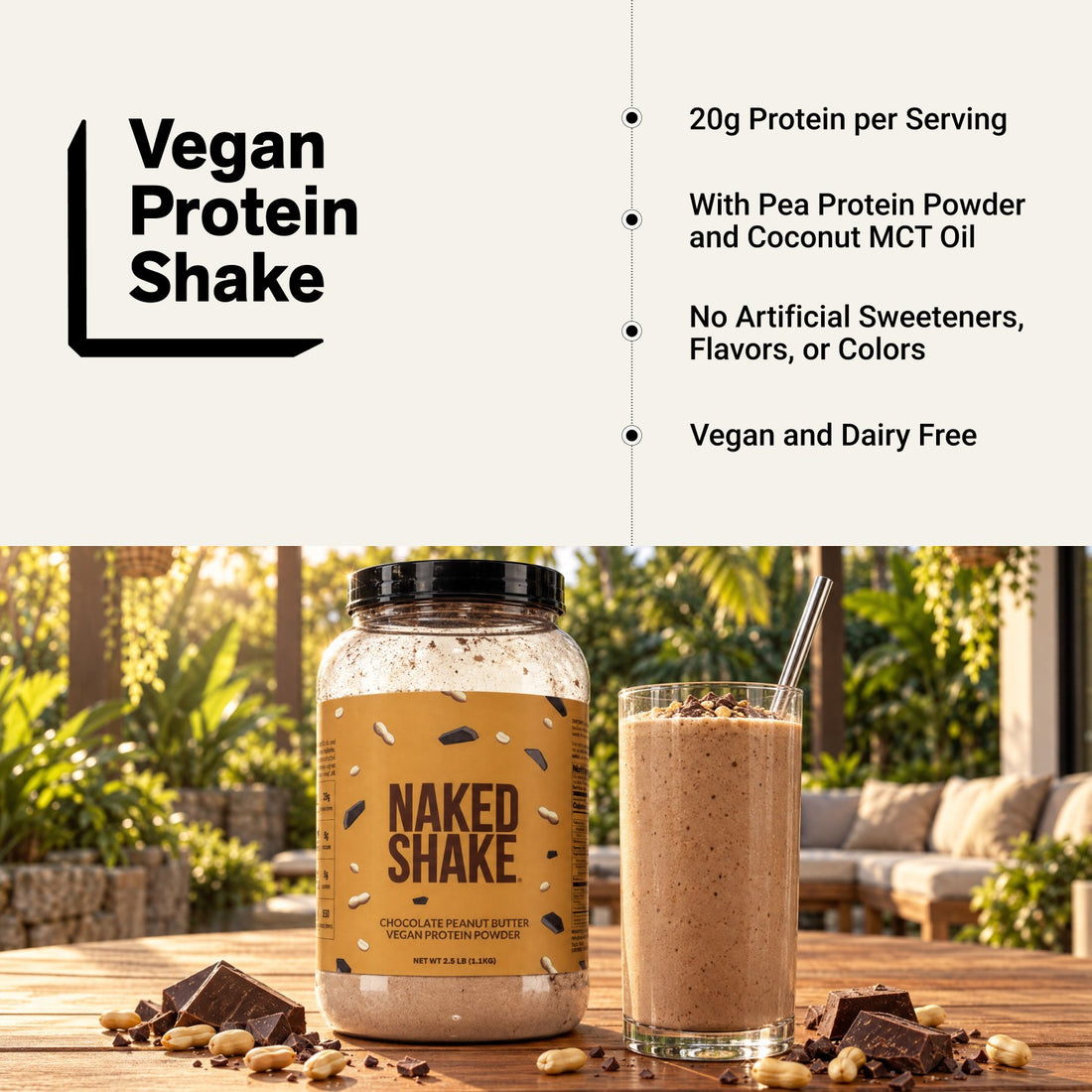 naked shake chocolate peanut butter vegan protein infographic