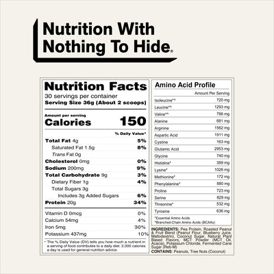 naked shake peanut butter blueberry nutrition facts and amino acid profile