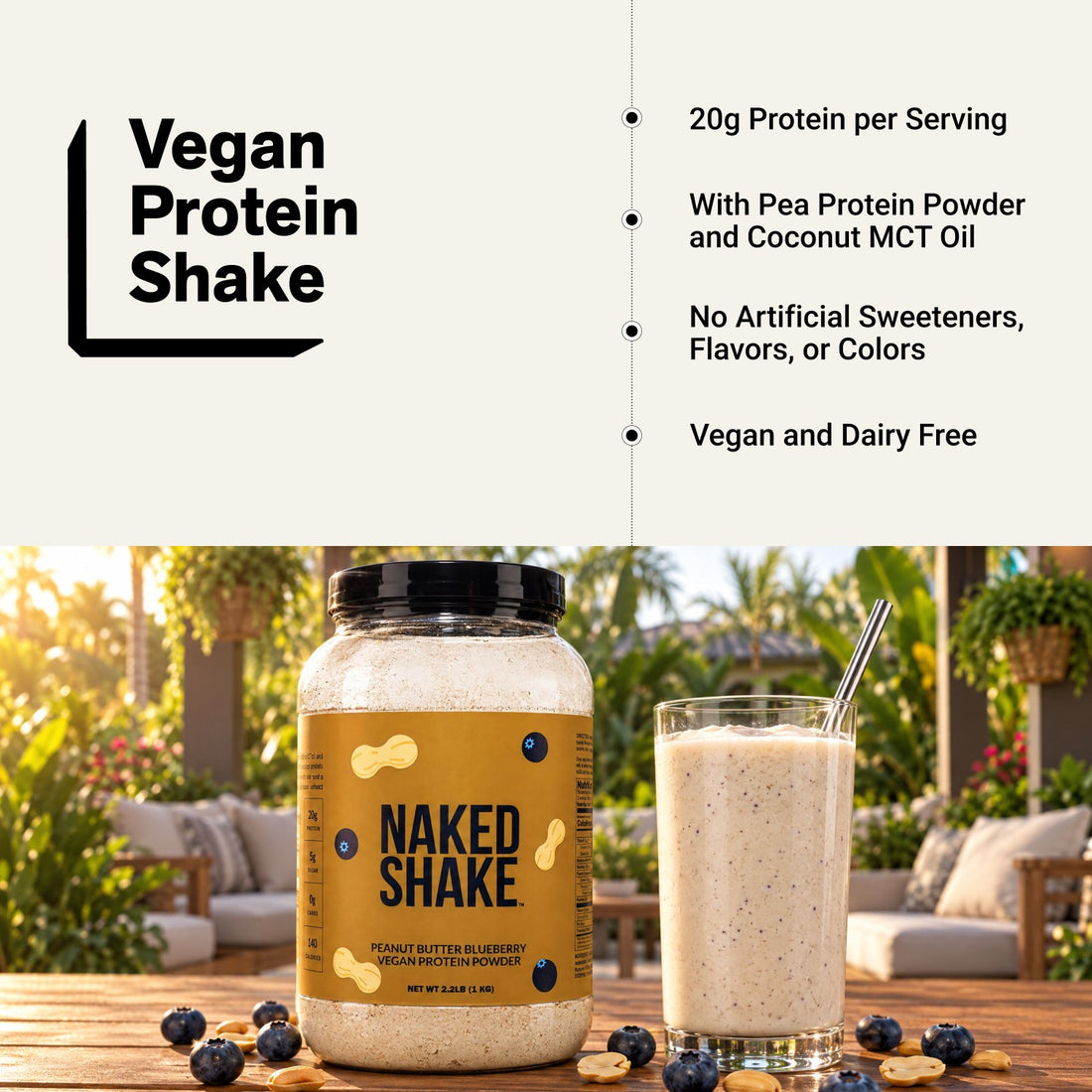 naked shake peanut butter blueberry vegan protein infographic