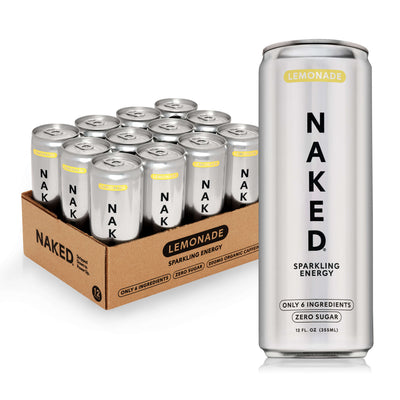 naked sparkling energy lemonade 12-pack and single can