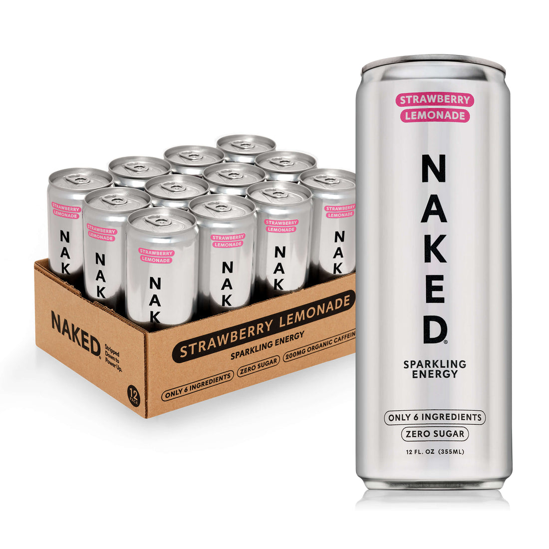 naked sparkling energy strawberry lemonade 12-pack and single can