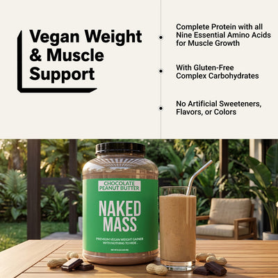naked vegan mass chocolate peanut butter muscle support infographic