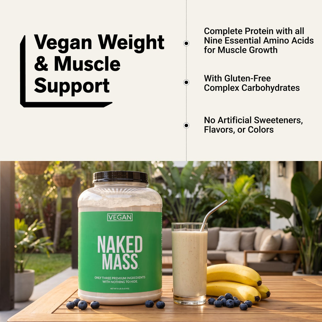 naked vegan mass unflavored muscle support infographic