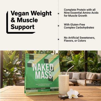 naked vegan mass vanilla weight and muscle support infographic