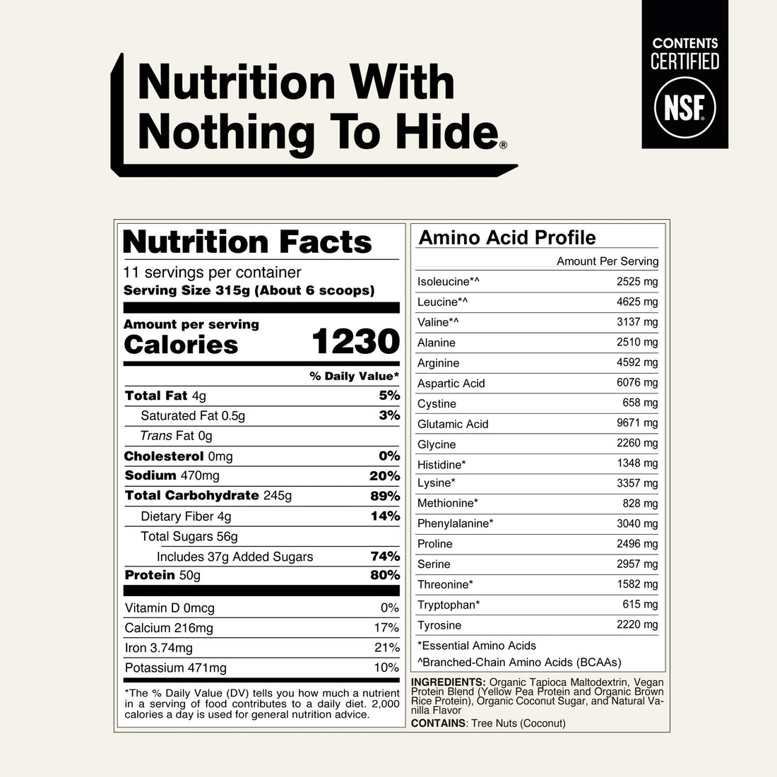 naked vegan mass vanilla nutrition facts and amino acid profile