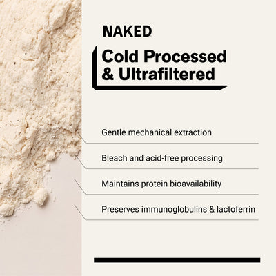Naked Whey Vanilla protein powder with 3 ingredients and 25g protein per serving.