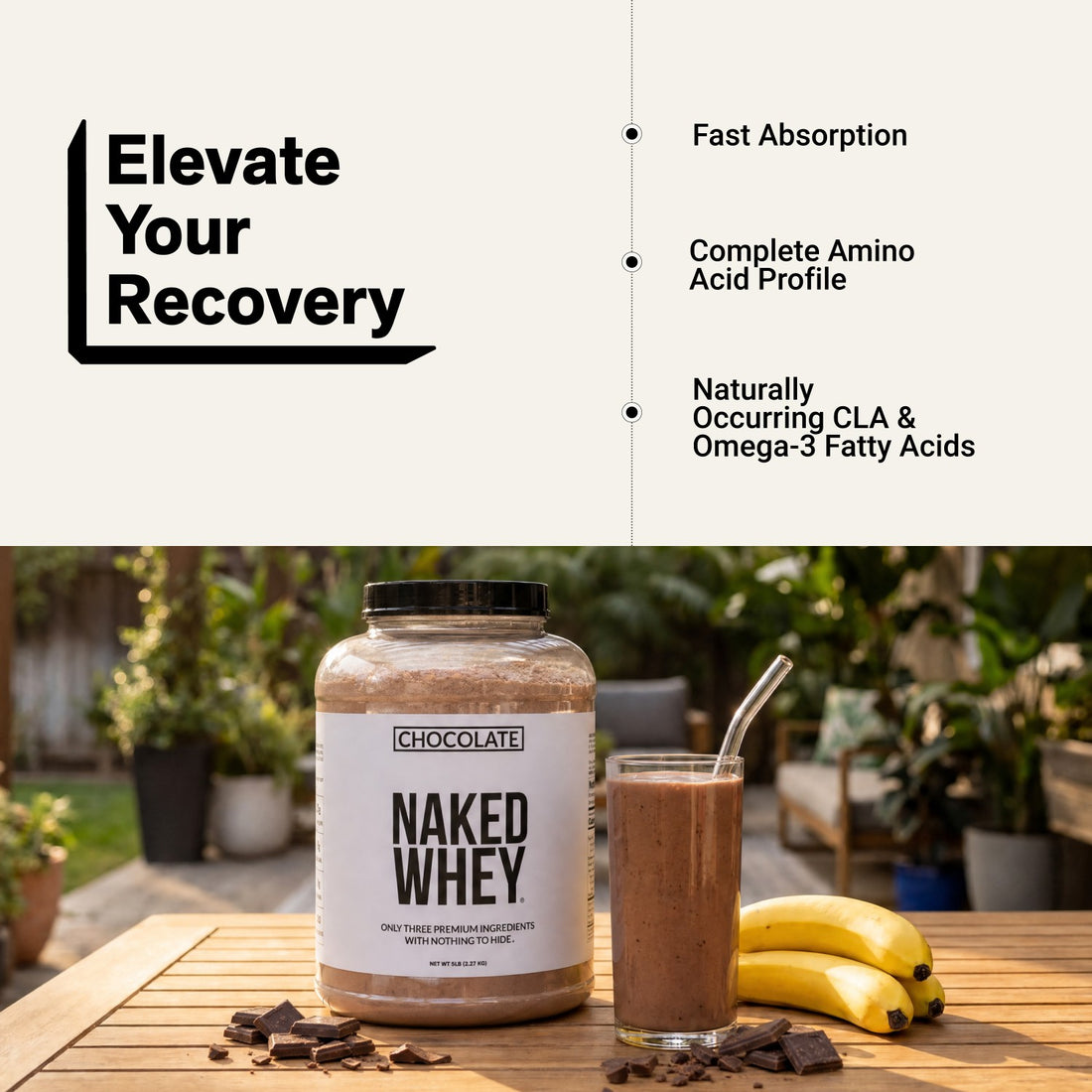 naked whey chocolate protein for muscle recovery.