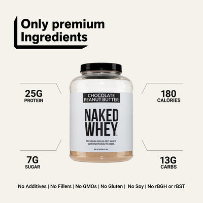naked whey chocolate peanut butter 5lb with 25g protein.
