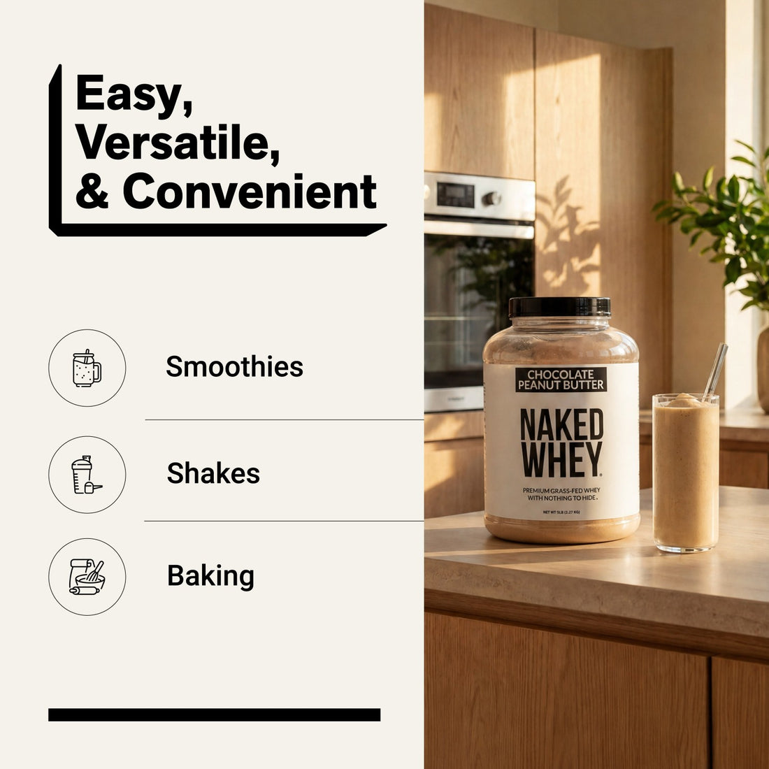 naked whey chocolate peanut butter 5lb for smoothies, shakes, and baking.