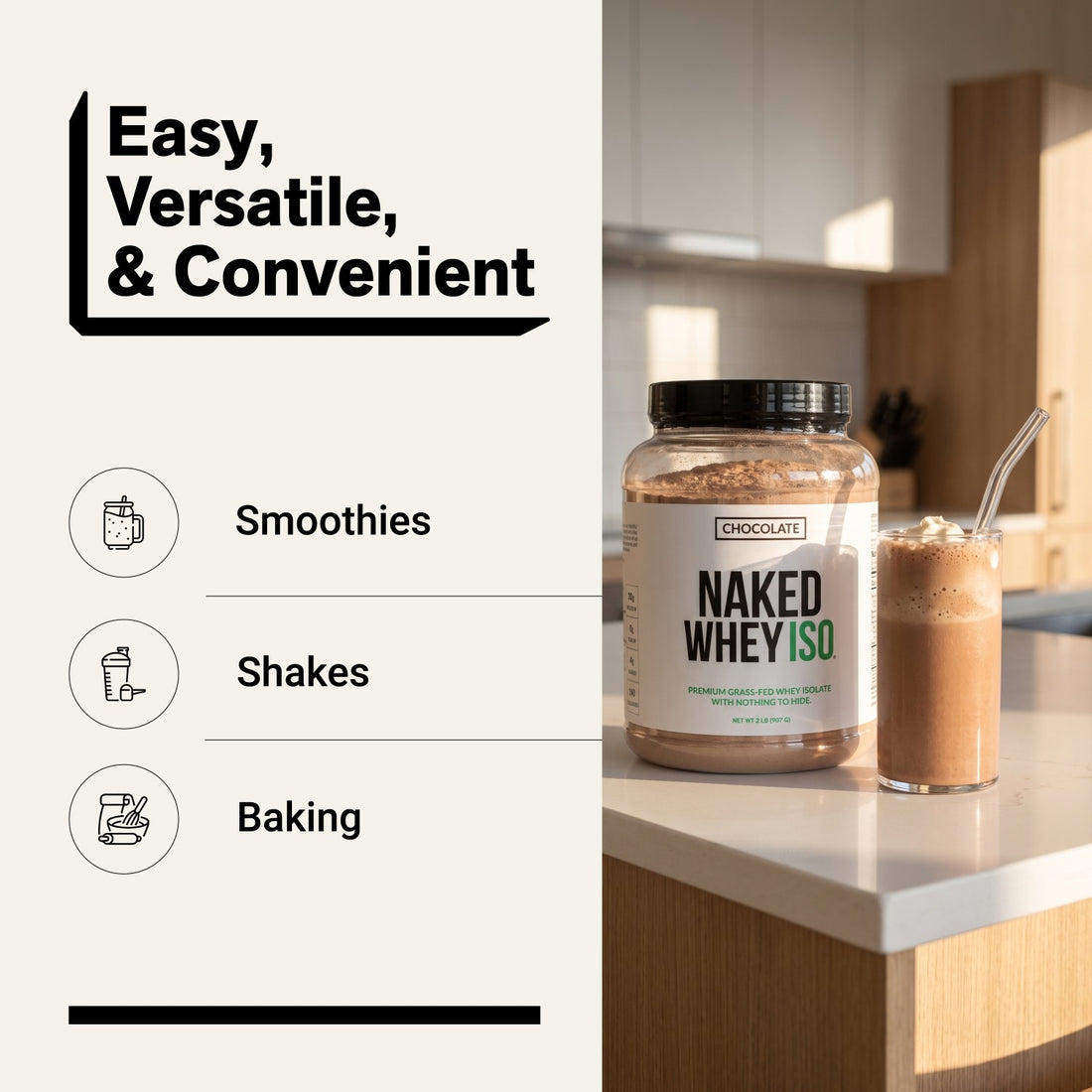 naked whey iso chocolate for smoothies, shakes and baking