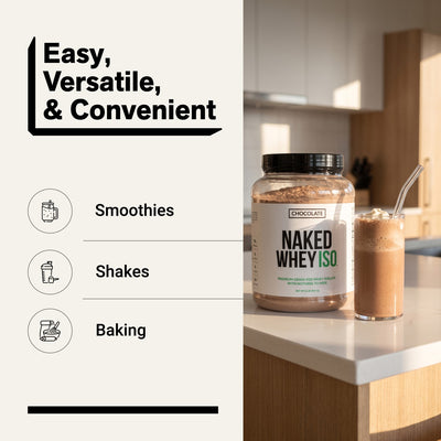 naked whey iso chocolate for smoothies, shakes and baking