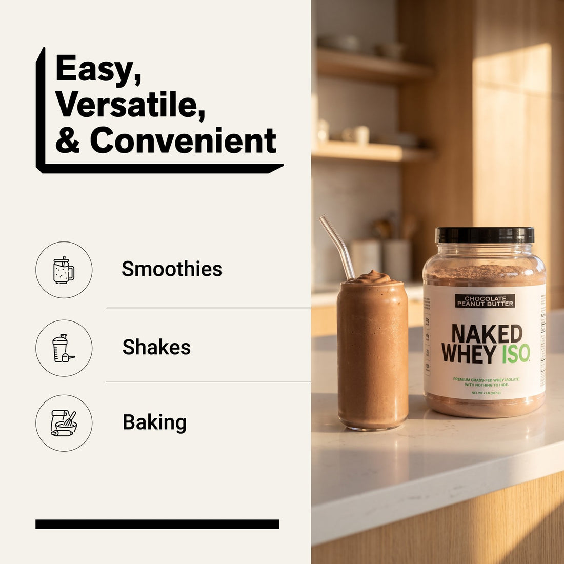 naked whey iso chocolate peanut butter for smoothies, shakes and baking