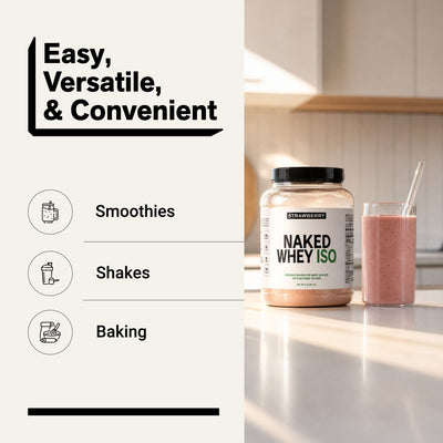 naked whey iso strawberry for smoothies, shakes and baking