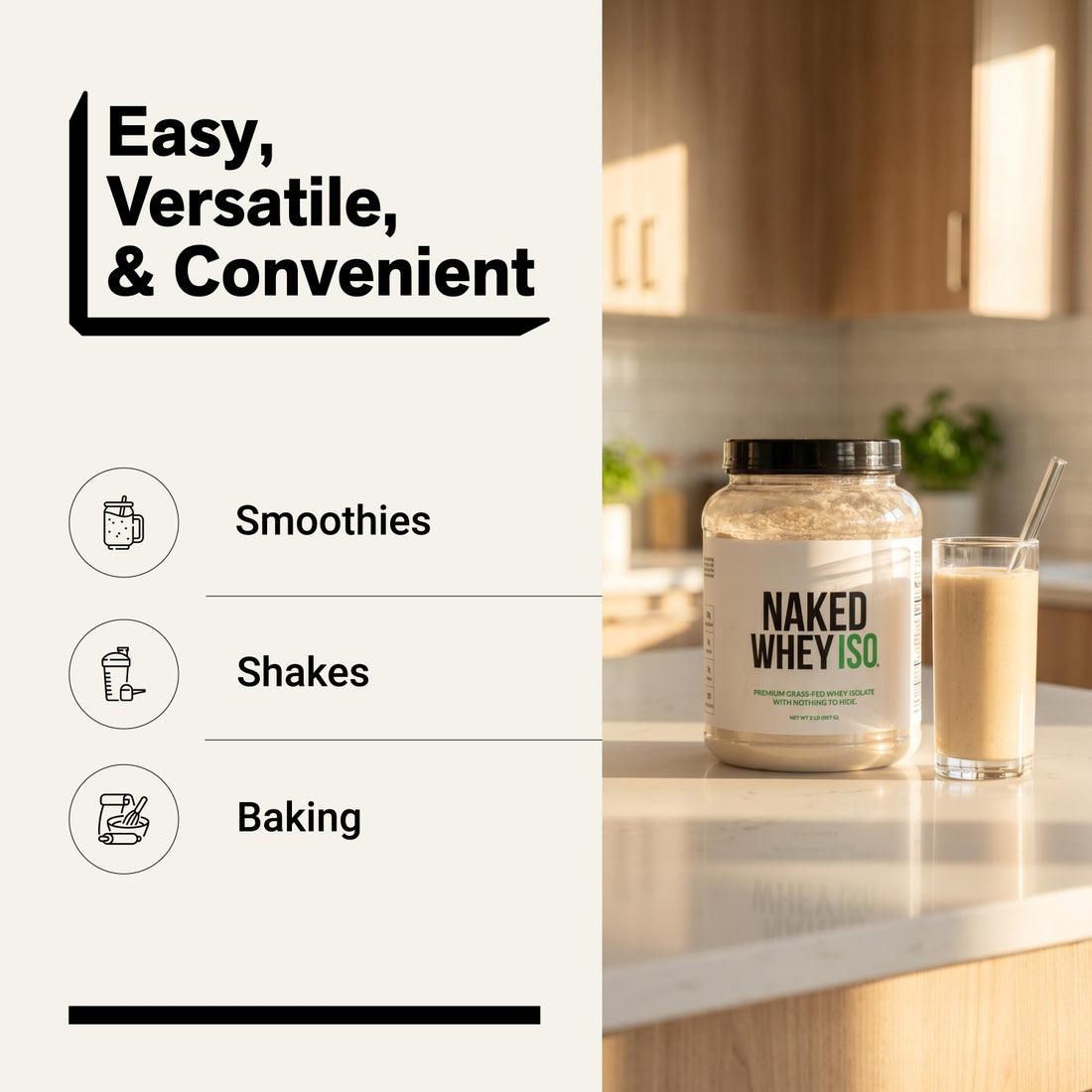 naked whey iso unflavored for smoothies, shakes and baking