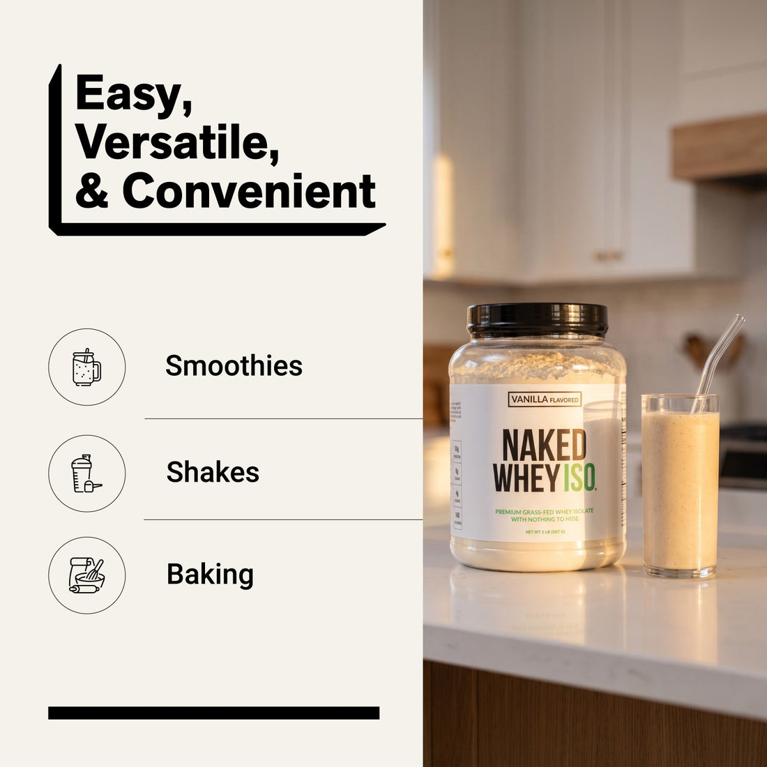 naked whey iso vanilla for smoothies, shakes and baking