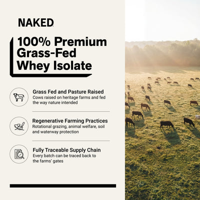 naked grass-fed whey isolate infographic highlighting pasture-raised cows