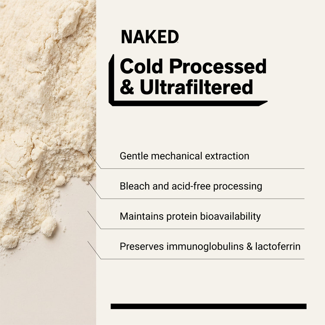 naked whey unflavored protein powder with 3 ingredients, 25g protein and 150 calories per serving.