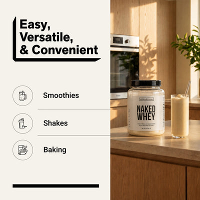 naked whey vanilla 2lb protein powder for smoothies, shakes, and baking.