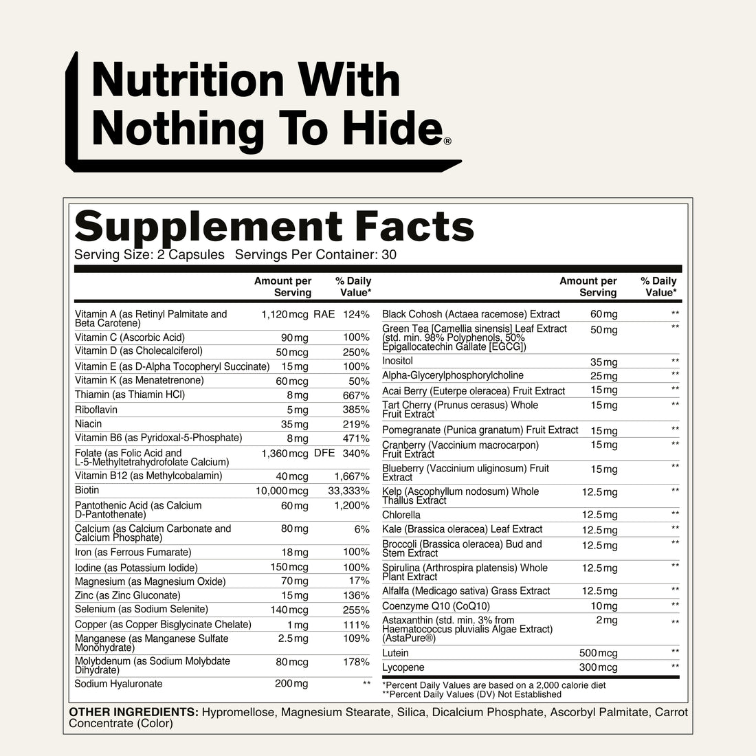 naked women's multivitamin supplement facts and ingredients